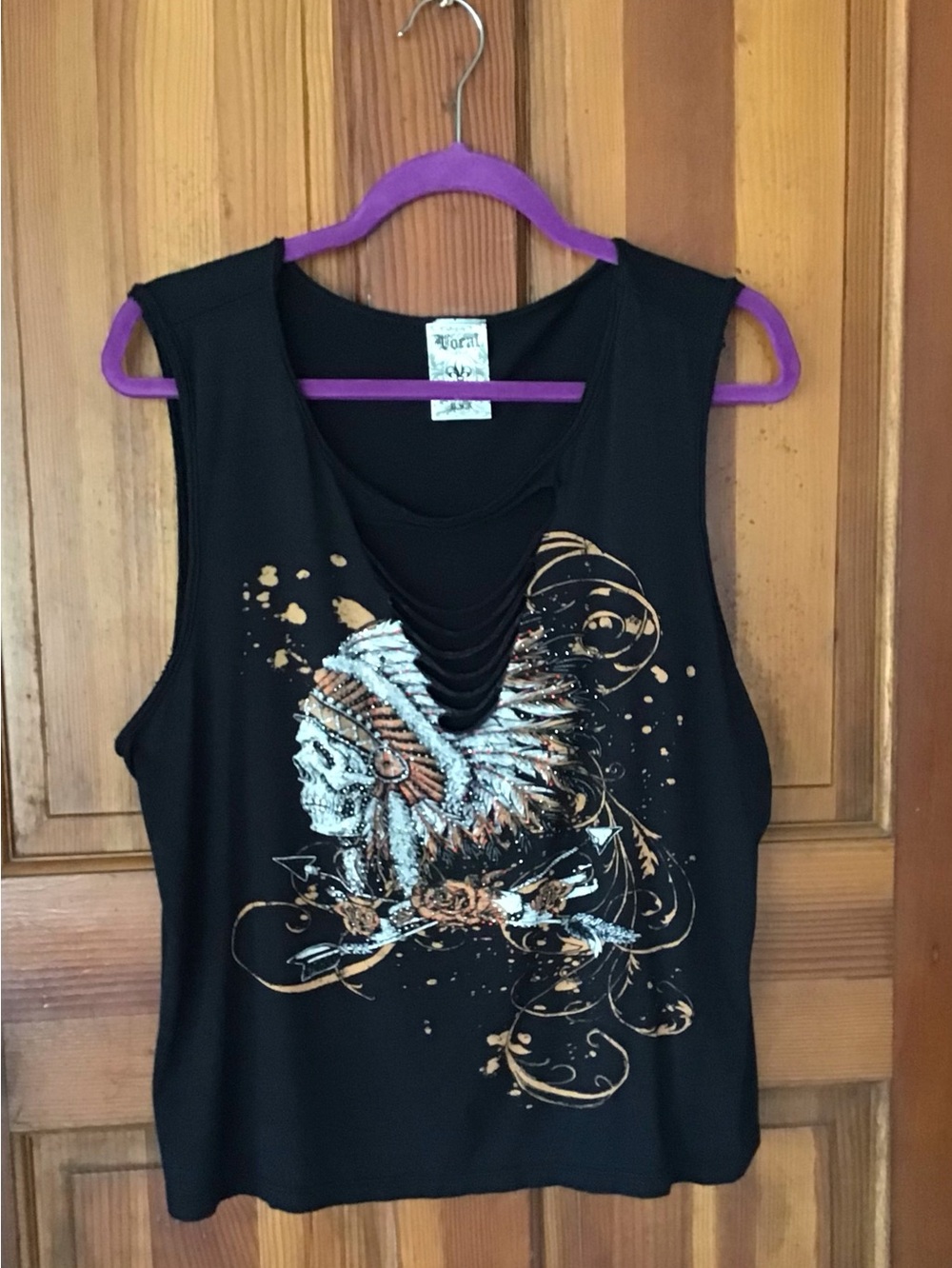 Vocal Black Tank Top with White and Gold Headdress Graphic